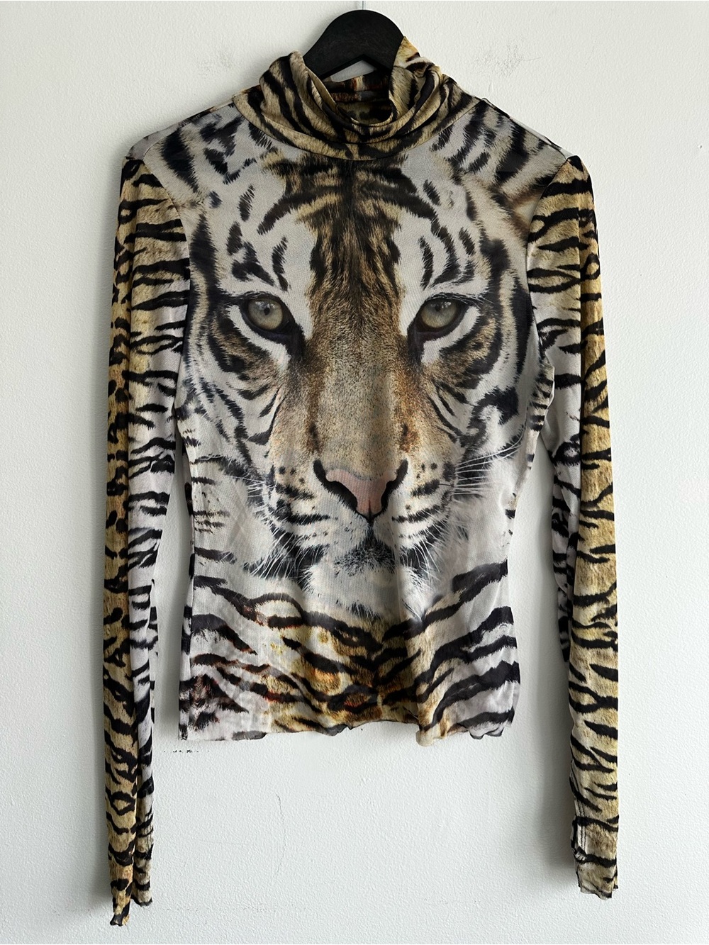 AFRM Tiger Face Long Sleeve Turtleneck Top - Beige, Black